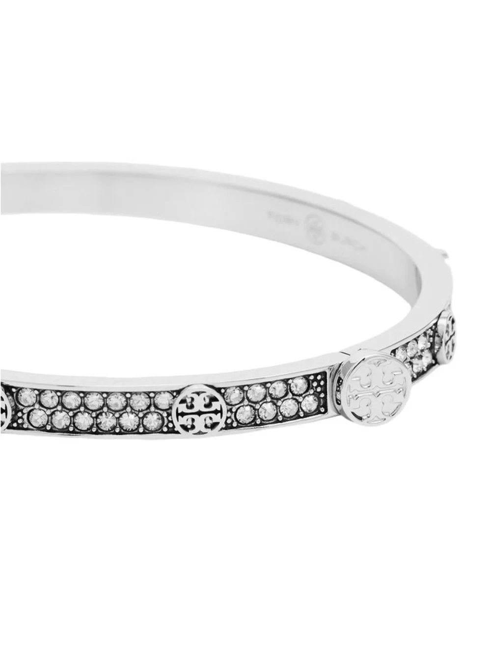 TORY BURCH • Silver Thin Icon Pave Crystal Hinge Bracelet